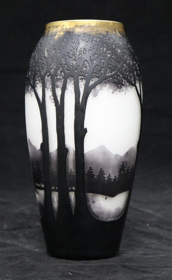 A cameo glass midnight landscape vase, unmarked